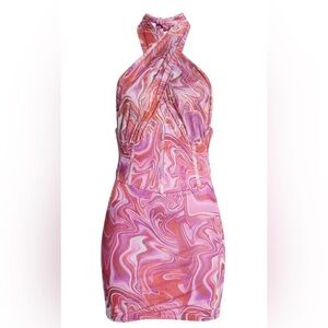 BARDOT Pink & Purple Swirl Sleeveless Halter Bodycon Mini Dress ~ 4